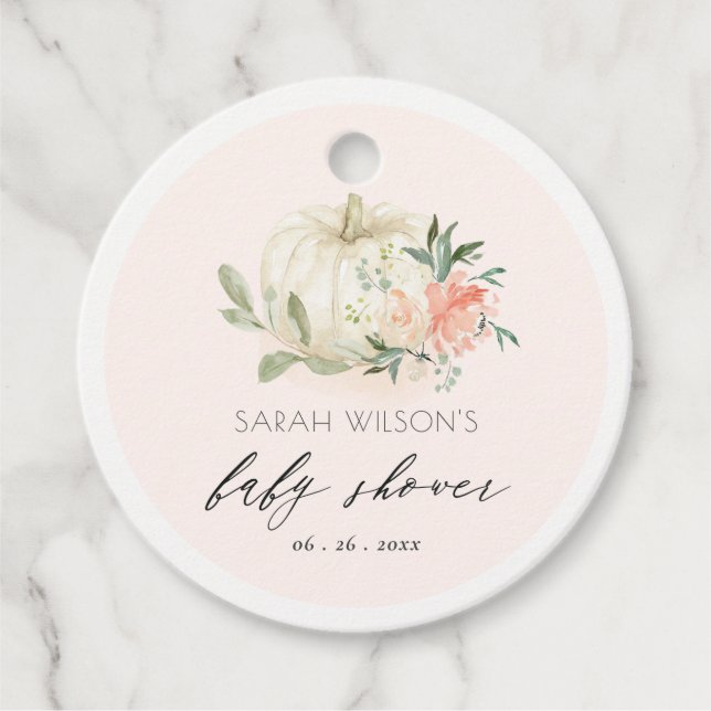 Vita Pumpkin  Blommigt Baby Brunch Shower Gåvor Etiketter (Framsida)