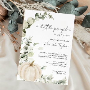 Vita Pumpkin Eucalyptus Fall Baby Shower Inbjudningar