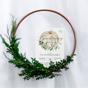 Vita Pumpkin Friendsgiving-inbjudan Inbjudningar