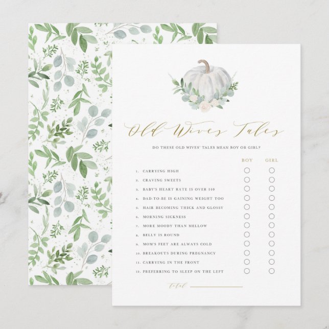 Vita Pumpkin Gamla frukternas röstförutsägelsespel Tilläggskort (Fram/baksida)