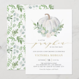 Vita Pumpkin- och Greenery Fall Baby Shower Inbjudningar
