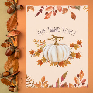 Vita Pumpkin- och Höst löv Thanksgiving Vykort