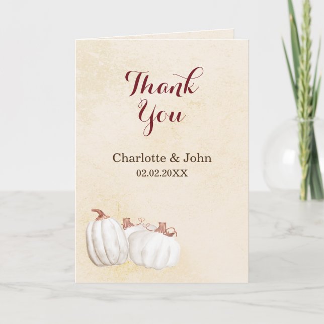 Vita pumpor faller skörd bröllop tack vare dig kort (Framsida)