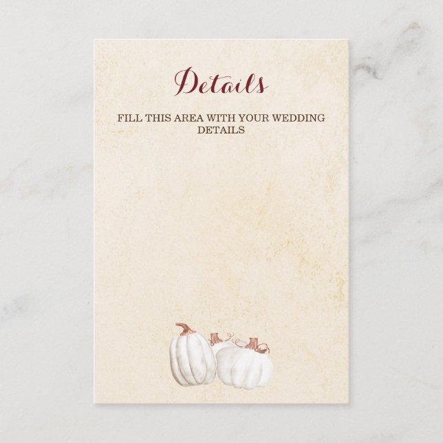 Vita pumpor faller skörd bröllop tilläggskort (Framsida)