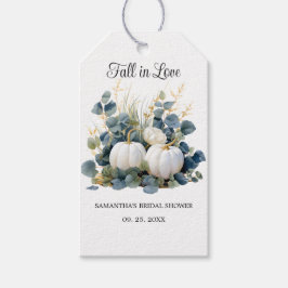 Vita pumpor och eukalyptus bröllopsfest presentetikett