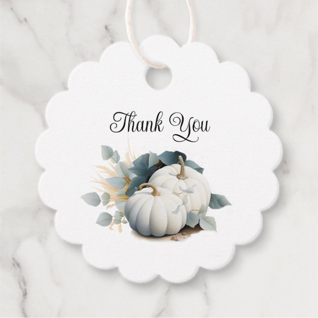 Vita pumpor och eukalyptus Höst Tack Gåvor Etiketter (Framsida)