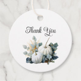 Vita pumpor och eukalyptus Höst Tack Gåvor Etiketter