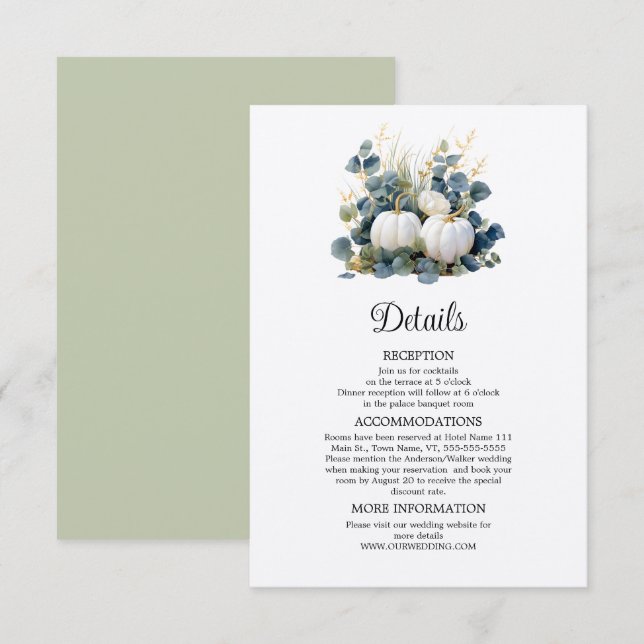 Vita pumpor och eukalyptusdetaljer tilläggskort (Fram/baksida)