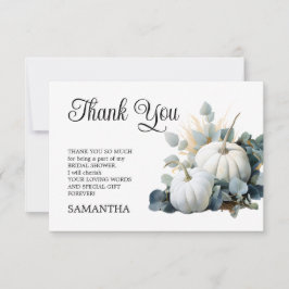 Vita pumpor och eukalyptusgröna Bröllopsfest för b Tack Kort