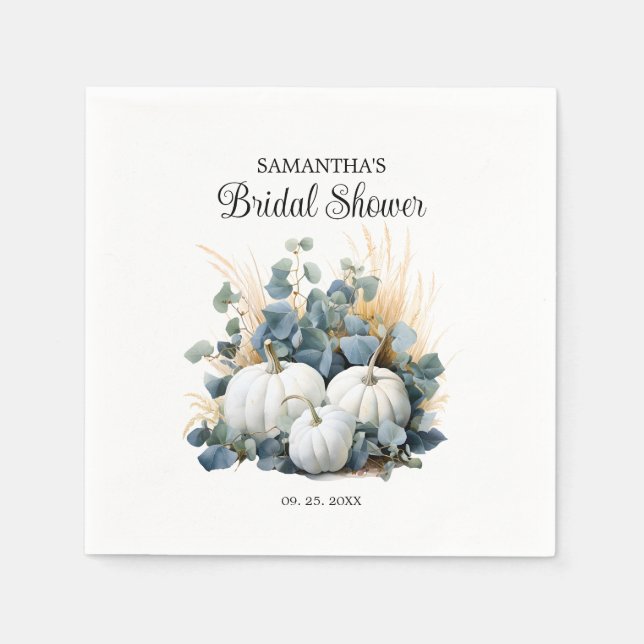 Vita pumpor och eukalyptusgröna Bröllopsfest Pappersservett (Framsidan)