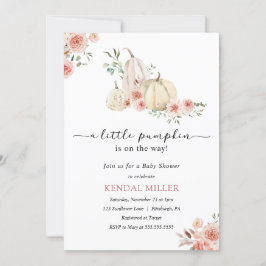 Vita pumpor och Rosa Blommor - Höstbabyskor Inbjudningar