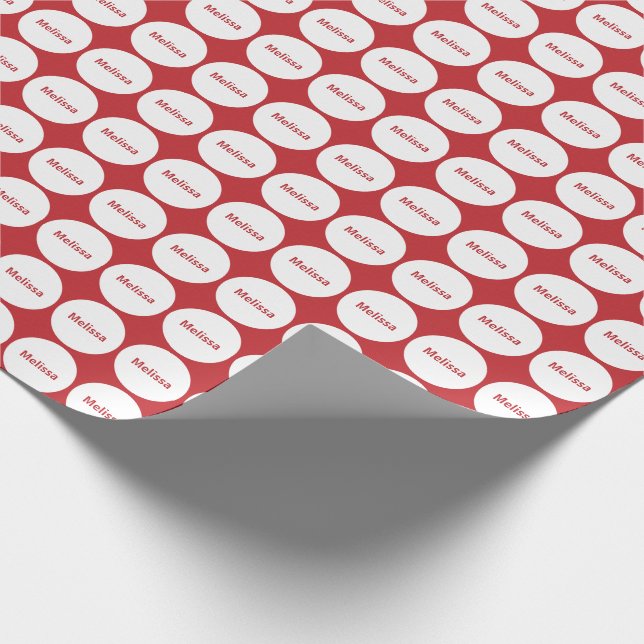 Vita punkter Mönster på Mörk Red med Namn Presentpapper (Hörn)