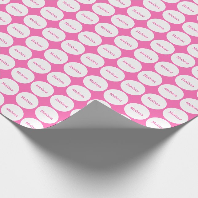 Vita punkter Mönster vid Rosa med Namn Presentpapper (Hörn)