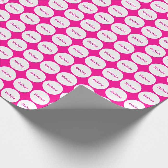 Vita punkter Mönster vid Shock rosa med Namn Presentpapper (Hörn)