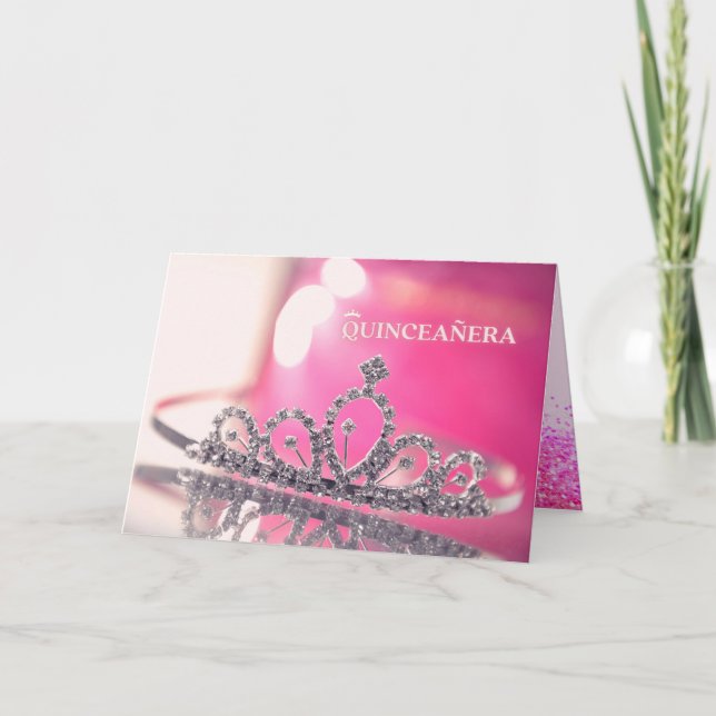 Vita Quinceañera Shock rosa Glitter Krona Inbjudan (Framsida)