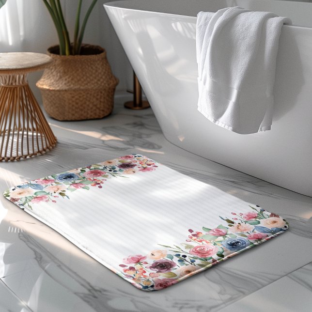 Vita Rand Vår blommor Gräns-accent Badrumsmatta (Skapare uppladdad)