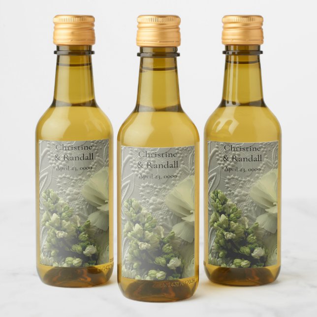 Vita ranunkulus och laktor på texturerad papper vinetikett (Flaskor)