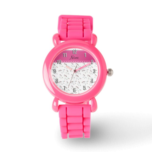 Vita regnbågsunicorns i personlig namn armbandsur (Framsida)