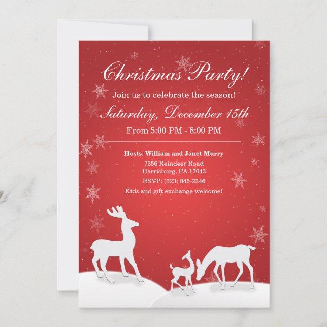 Vita renar och Snöflingor Julfest Inbjudan (Framsida)