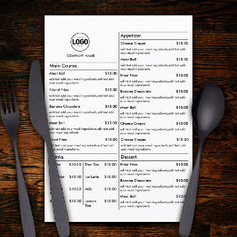 Vita restaurangbord meny kort platt meny