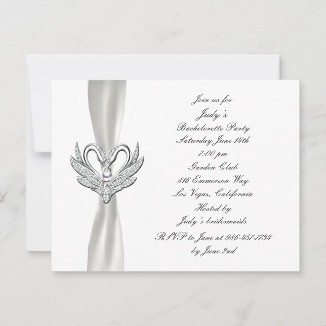 Vita Ribbon Silver Svan Bachelorette Party Inbjuda Inbjudningar (Framsida)