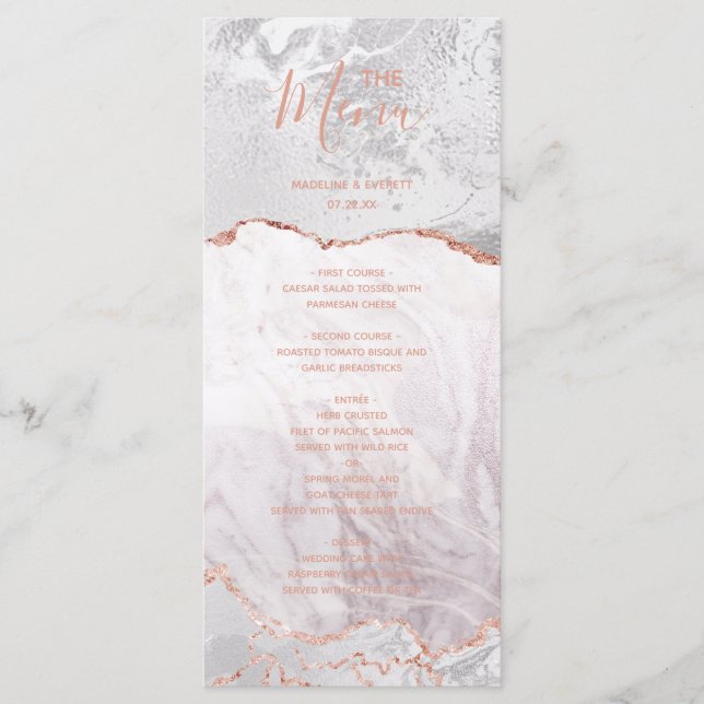 Vita & Ro Guld Agate Marble Foil Bröllop Menu Meny (Framsida)
