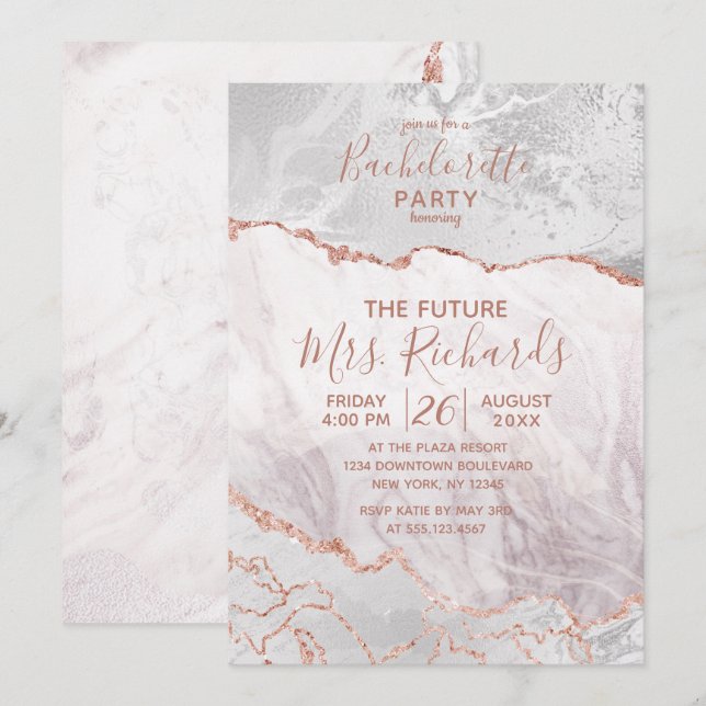 Vita & Ro Guld Bachelorette-partiets inbjudan (Fram/baksida)
