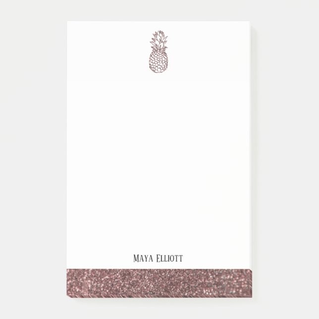 Vita + Ro Guld Faux Glitter Pineapple & Gräns Post-it Block (Framsida)