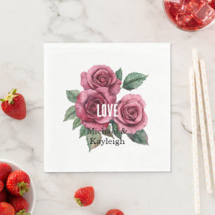 Vita Röd ros Blommigt Kärlek Bröllop Pappersservett