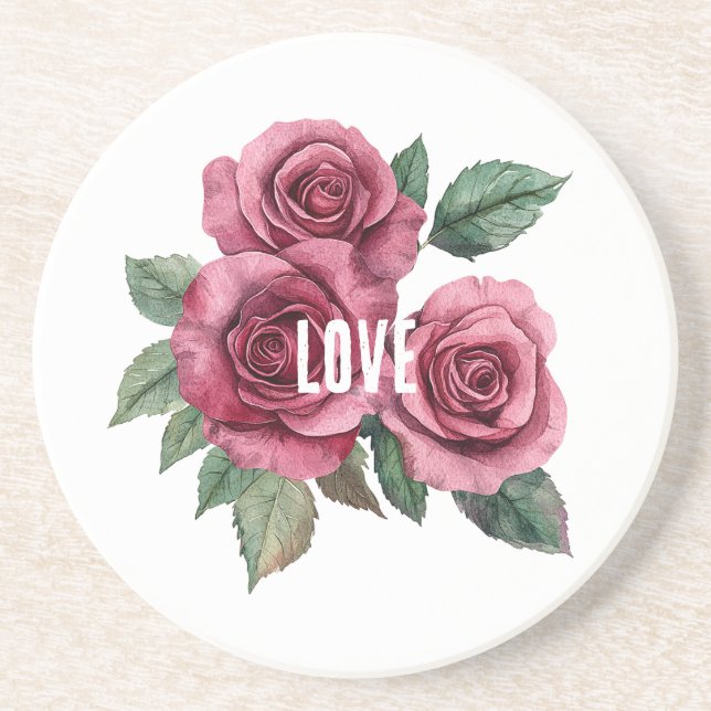 Vita Röd ros Blommigt Kärlek Underlägg (Framsidan)