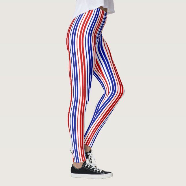Vita röda blåa ränder Mönster  Leggings (Höger)