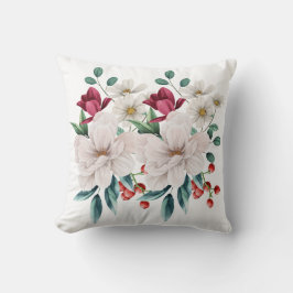 Vita röda blommor Bladverk röda bär Present Kudde