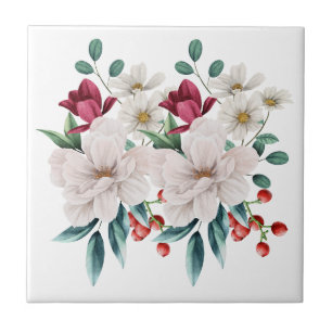 Vita röda blommor Blommig kök Badrum Renovering Kakelplatta