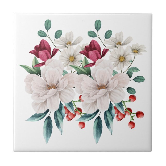 Vita röda blommor Blommig kök Badrum Renovering  Kakelplatta (Framsidan)