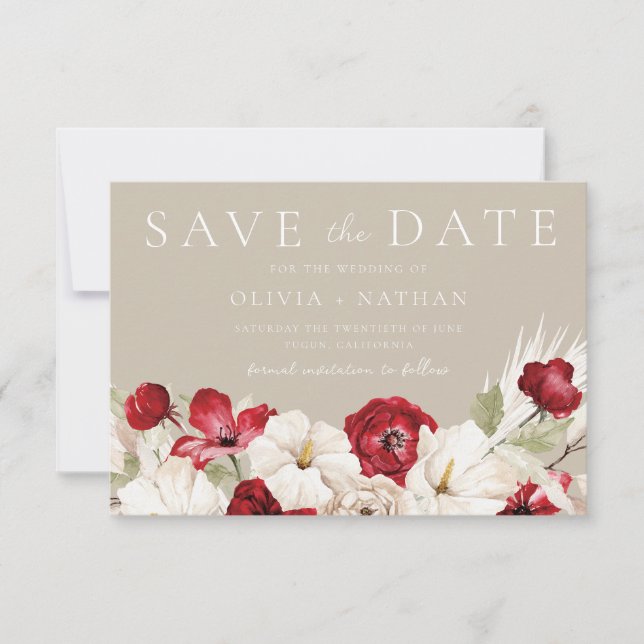 Vita & Röda Blommor Bröllop  Spara Datumet (Framsida)