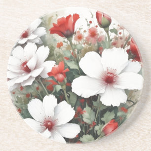 Vita & Röda Blommor Elegant Akvarell Underlägg