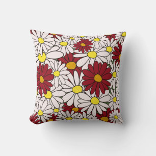 Vita röda daisy, blommigt kudde