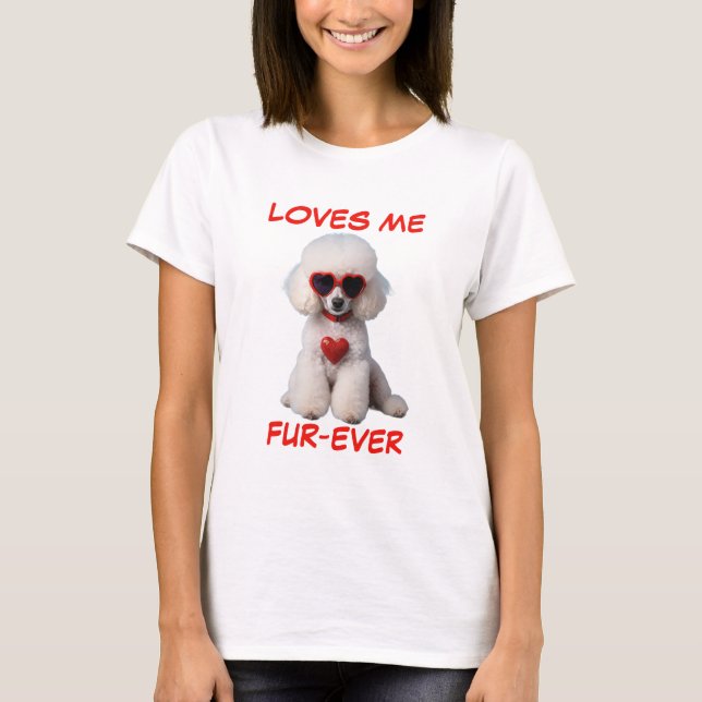 Vita, röda, hjärtformade solglasögon i Pudel T Shirt (Framsida)