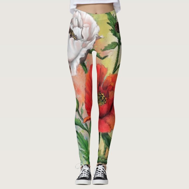 Vita röda papies Leggings (Framsida)