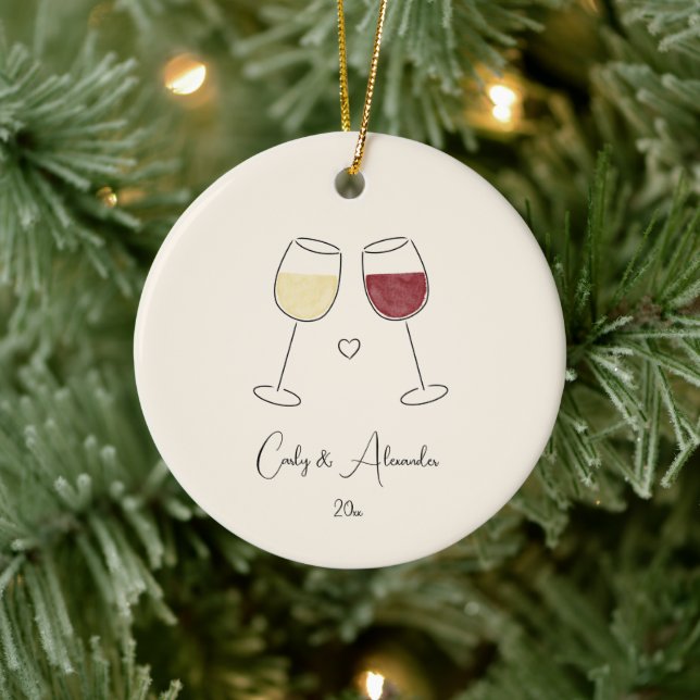 Vita Röda Vin, gift, annonsdag par Julgransprydnad Keramik (Träd)