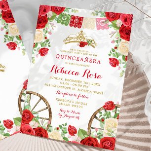 Vita rödblommor Färgfläckar Fiesta Quinceañera Inbjudningar