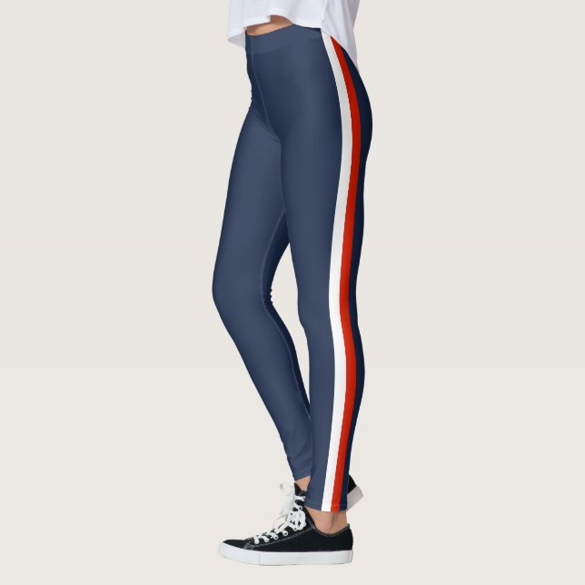 Vita rödstrimlade sportskinn leggings (Vänster)