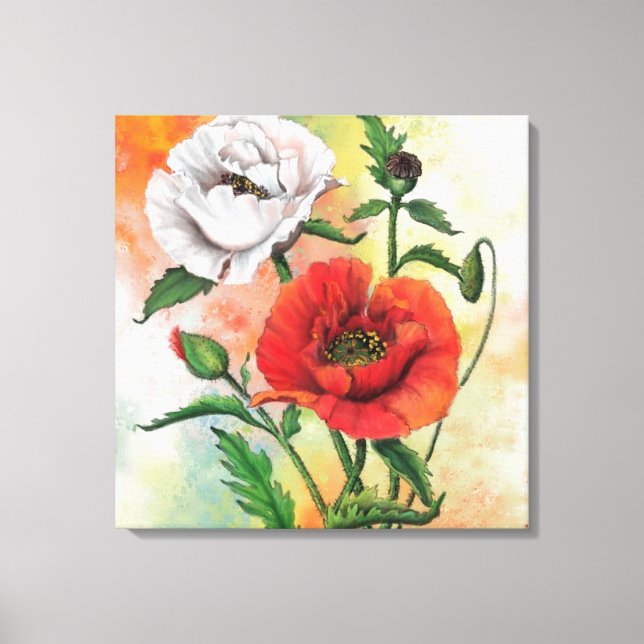 Vita rödvita blommor, Kanvastryck Poppies (Framsida)