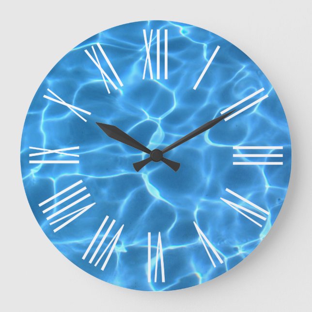 Vita romerska siffror Aqua Blue Swimming Bassäng Stor Klocka (Framsida)