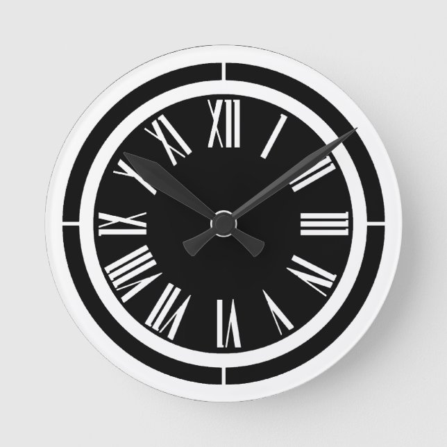 Vita romerska siffror på Black Wall Clock Rund Klocka (Framsida)