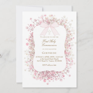 vita rosa baby's breath-blommor Första kommunionen Inbjudningar