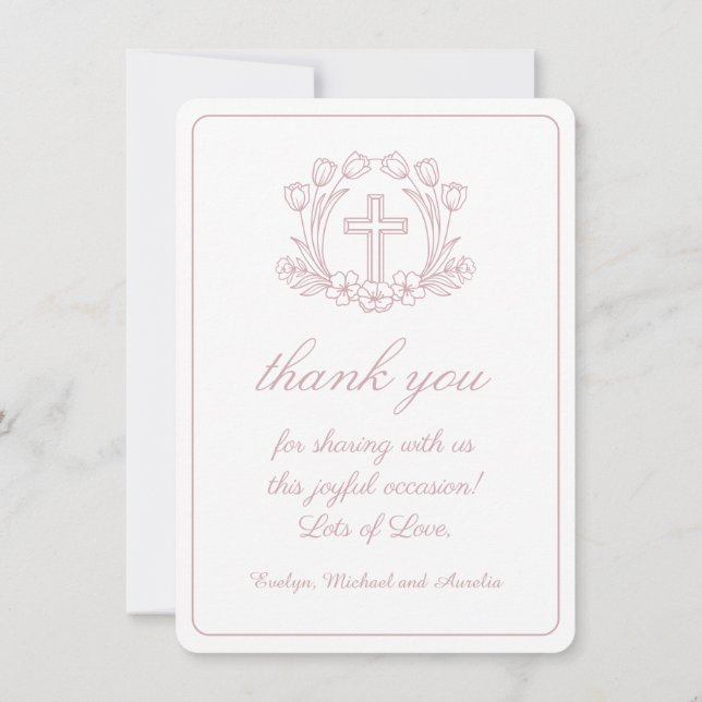 Vita Rosa-baptism - enkelt Blommigt - tackkort Inbjudningar (Baksida)