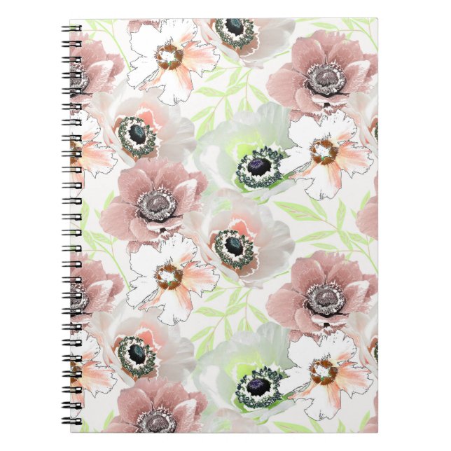 Vita, rosa blommor. anteckningsbok (Framsidan)