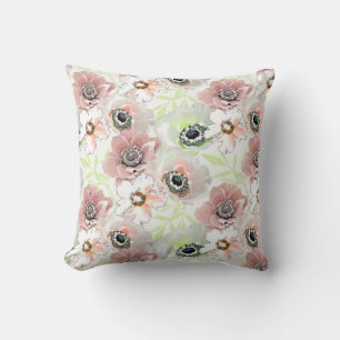 Vita, rosa blommor. kudde