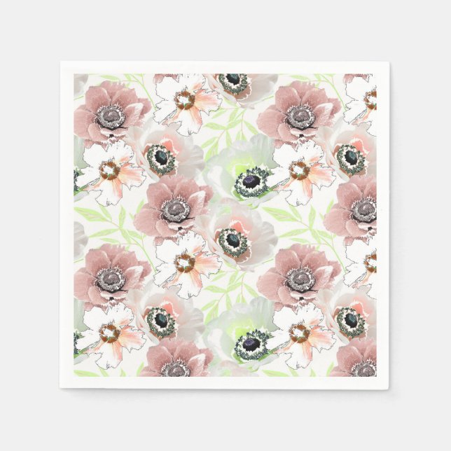 Vita, rosa blommor. pappersservett (Framsidan)